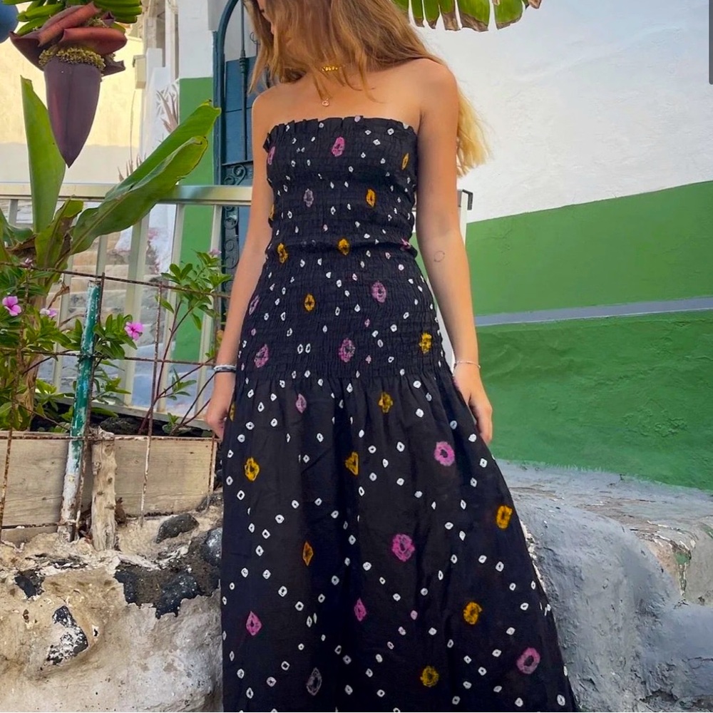 NWT Par & Escala ruched strapless maxi dress, size Small